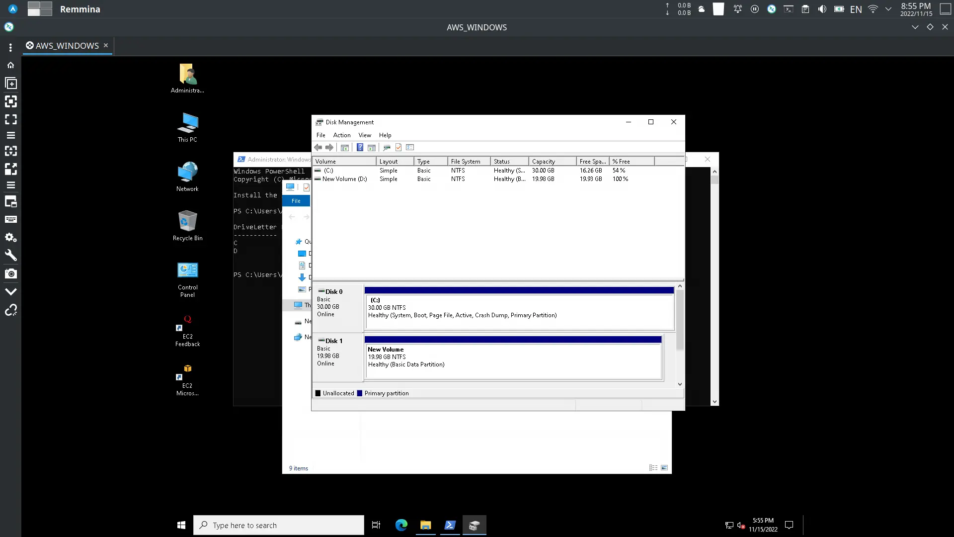 Connect to the EBS Volume using Disk Management