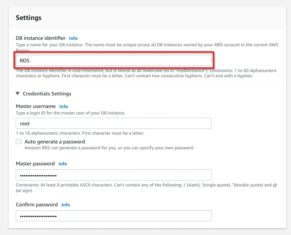 DB Instance Identifier